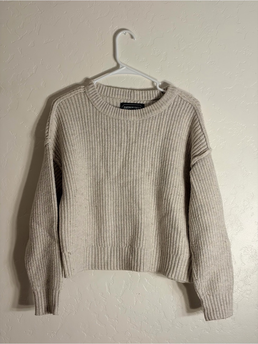 American Eagle Outfitters Ribbed Crewneck Sweater - Light Beige